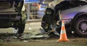 Two vehicles severely damaged after a high-speed collision, representing the impact of speed related accidents and the serious consequences victims face — Panchenko Law Firm - Matthews car accident lawyer.